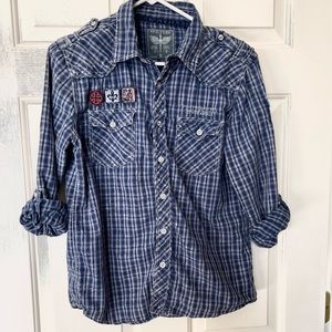 Filter Ltd City of Angels Men’s Plaid Button Down Roll Tab Sleeve Shirt Small